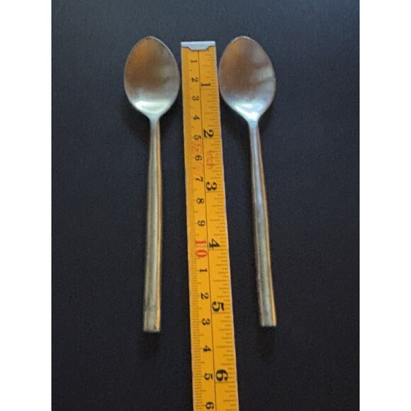 Set Of 2 Vintage Heavy Stainless Steel Teaspoons Minimalist Modern Design India - Picture 3 of 4
